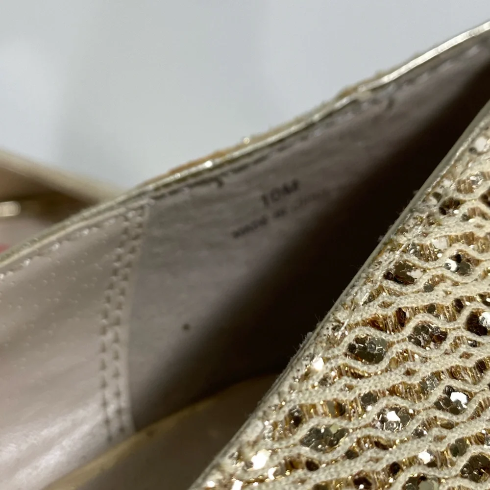 Gold Shimmer Peep Toe Heels 10 Audrey Brooke 4